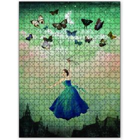 Cakapuzzle Kelebekler ile Uçan Kadın Soyut 120 Parça Yapboz Mdf Puzzle