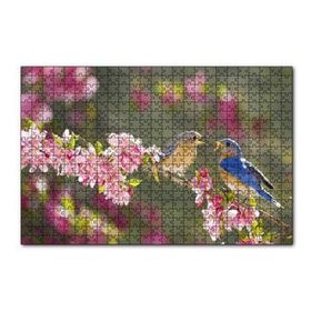Cakapuzzle Kiraz Çiçekli Dalda Dişisini Besleyen Sevimli Kuş 120 Parça Ahşap Puzzle