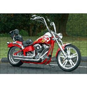 Cakapuzzle Kırmızı Alevli Chopper Motorsiklet Mdf 120 Parça Puzzle