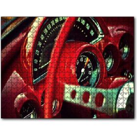 Cakapuzzle Kırmızı Amerikan Arabası Kadranlar ve Direksiyon Mdf 120 Parça Puzzle
