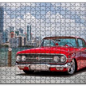 Cakapuzzle Kırmızı Chevrolet Impala ve Gökdelenler Mdf 1000 Parça Puzzle