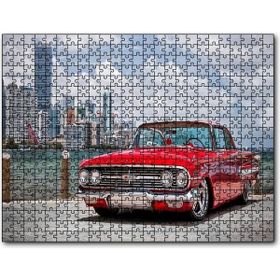 Cakapuzzle Kırmızı Chevrolet Impala ve Gökdelenler Mdf 500 Parça Puzzle