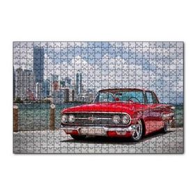 Cakapuzzle Kırmızı Chevrolet Impala ve Gökdelenler Yapboz MDF Puzzle
