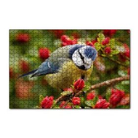 Cakapuzzle Kırmızı Çiçekli Ağaçta Mavi Sarı Kuş 120 Parça Ahşap Puzzle