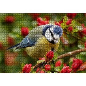Cakapuzzle Kırmızı Çiçekli Ağaçta Mavi Sarı Kuş 120 Parça Ahşap Puzzle