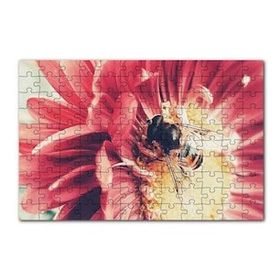 Cakapuzzle Kırmızı Çiçekten Polen Toplayan Arı 120 Parça Ahşap Puzzle