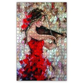 Cakapuzzle Kırmızı Elbiseli Keman Çalan Kadın Ahşap 1000 Parça Puzzle