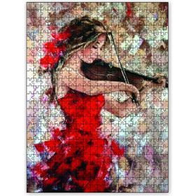 Cakapuzzle Kırmızı Elbiseli Keman Çalan Kadın Ahşap 1000 Parça Puzzle