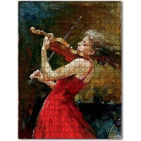 Cakapuzzle Kırmızı Elbiseli Keman Çalan Kadın Ahşap 1000 Parça Puzzle