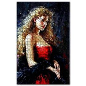 Cakapuzzle Kırmızı Elbiseli Kıvırcık Saçlı Kadın Ahşap 500 Parça Puzzle