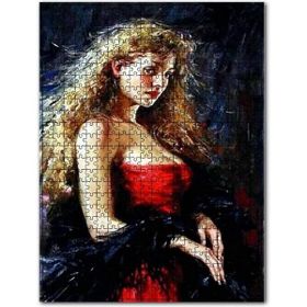 Cakapuzzle Kırmızı Elbiseli Kıvırcık Saçlı Kadın Ahşap 500 Parça Puzzle