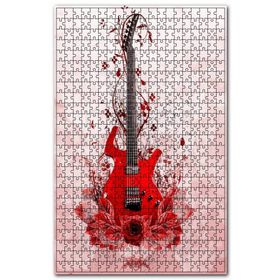 Cakapuzzle Kırmızı Elektrogitar Kırmızı Çiçekler Ahşap 255 Parça Puzzle