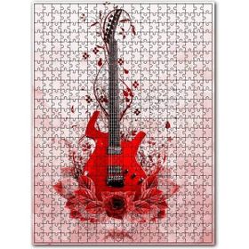 Cakapuzzle Kırmızı Elektrogitar Kırmızı Çiçekler Ahşap 255 Parça Puzzle