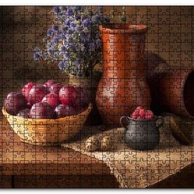 Cakapuzzle Kırmızı Erik Sepet Kavsnoz Mavi Çiçek Demeti Mdf 500 Parça Puzzle
