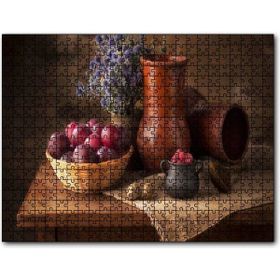 Cakapuzzle Kırmızı Erik Sepet Kavsnoz Mavi Çiçek Demeti Mdf 500 Parça Puzzle