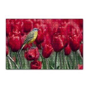 Cakapuzzle Kırmızı Gelincikler Üzerindeki Sarı Kuş 120 Parça Ahşap Puzzle