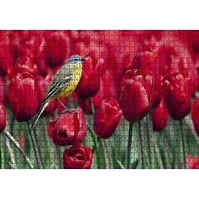 Cakapuzzle Kırmızı Gelincikler Üzerindeki Sarı Kuş 120 Parça Ahşap Puzzle