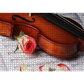 Cakapuzzle Kırmızı Gül Notalar ve Keman 120 Parça Ahşap Puzzle