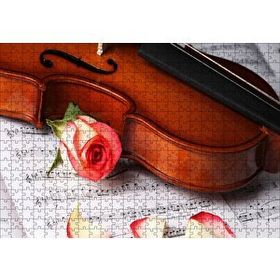 Cakapuzzle Kırmızı Gül Notalar ve Keman 120 Parça Ahşap Puzzle