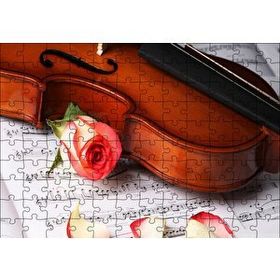 Cakapuzzle Kırmızı Gül Notalar ve Keman 120 Parça Ahşap Puzzle