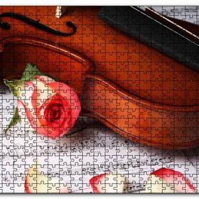 Cakapuzzle Kırmızı Gül Notalar ve Keman Mdf 500 Parça Puzzle