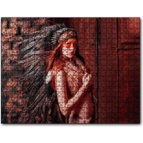 Cakapuzzle Kırmızı Işık Yansımız Kızılderi Kıyafetli Kadı Mdf 1000 Parça Puzzle
