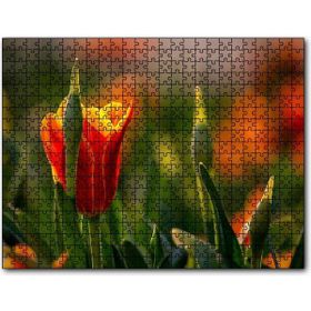 Cakapuzzle Kırmızı Laleler ve Yeşil Yapraklar Güneş Işığı 500 Parça Puzzle