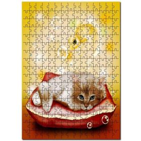 Cakapuzzle Kırmızı Minderde Balık Hayelli Kesi Görseli Mdf 120 Parça Puzzle