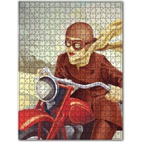 Cakapuzzle Kırmızı Motorsikletli Kahverengi Kıyafetli Kız 1000 Parça Puzzle
