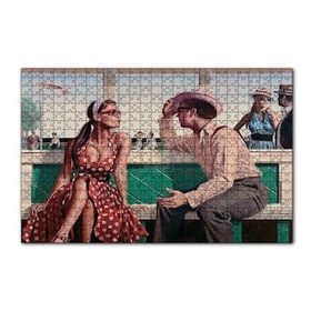 Cakapuzzle Kırmızı Puantiyeli Elbiseli Kız ve Aşığı 120 Parça Ahşap Puzzle