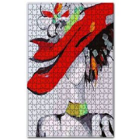 Cakapuzzle Kırmızı Şapkalı Kadının Sulu Boya Çizgisi Ahşap 500 Parça Puzzle