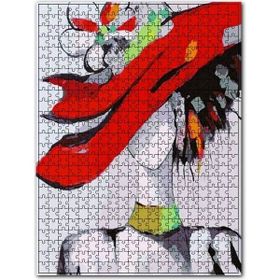 Cakapuzzle Kırmızı Şapkalı Kadının Sulu Boya Çizgisi Ahşap 500 Parça Puzzle