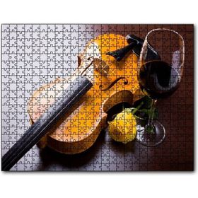 Cakapuzzle Kırmızı Şarap Keman ve Sarı Gül Mdf 120 Parça Puzzle