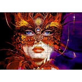 Cakapuzzle Kırmızı Tüylü Maskeli Kadın Görseli 120 Parça Ahşap Puzzle