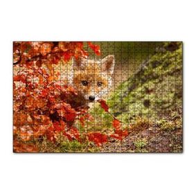 Cakapuzzle Kırmızı Yapraklar Arkasındaki Sevimli Yavru Tilki 120 Parça Ahşap Puzzle