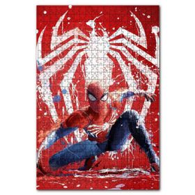 Cakapuzzle Kırmızı Zeminde Örümcek Adam ve Simgesi Görseli 1000 Parça Puzzle