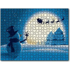 Cakapuzzle Kış Noeli Kardan Adam Ağaçlar Ayışığı 255 Parça Ahşap Puzzle