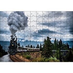 Cakapuzzle Kıvrılarak İlerleyen Kara Tren ve Dumanı 120 Parça Ahşap Puzzle