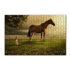 Cakapuzzle Kız Dev At ve Çayırlar Fantastik İllüstrasyon 120 Parça Ahşap Puzzle