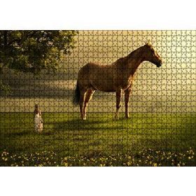 Cakapuzzle Kız Dev At ve Çayırlar Fantastik İllüstrasyon 120 Parça Ahşap Puzzle