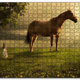 Cakapuzzle Kız Dev At ve Çayırlar Fantastik İllüstrasyon Mdf 1000 Parça Puzzle