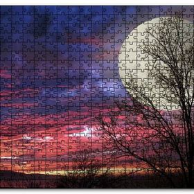Cakapuzzle Kızıl Bulutlu Gökler Çıplak Ağaçlar Süper Ay Mdf 1000 Parça Puzzle