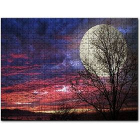 Cakapuzzle Kızıl Bulutlu Gökler Çıplak Ağaçlar Süper Ay Mdf 1000 Parça Puzzle
