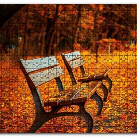Cakapuzzle Kızıl Sonbahar Yaprakları ve Boş Banklar Mdf 120 Parça Puzzle