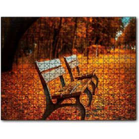 Cakapuzzle Kızıl Sonbahar Yaprakları ve Boş Banklar Mdf 120 Parça Puzzle