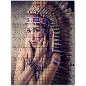 Cakapuzzle Kızılderili Giysili Kız Görseli Ahşap 1000 Parça Puzzle