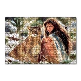 Cakapuzzle Kızılderili Kız ve Dağ Kedisi Görseli 120 Parça Ahşap Puzzle