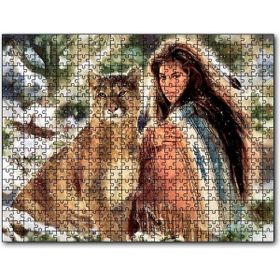 Cakapuzzle Kızılderili Kız ve Dağ Kedisi Görseli Mdf 1000 Parça Puzzle