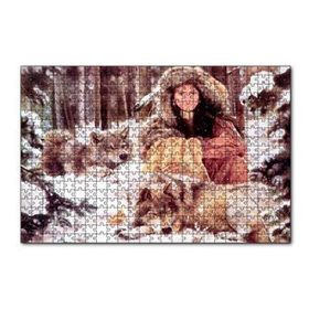 Cakapuzzle Kızılderili Kız Ve Karlar İçinde Kurtlar Görseli 120 Parça Ahşap Puzzle