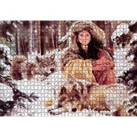 Cakapuzzle Kızılderili Kız Ve Karlar İçinde Kurtlar Görseli 120 Parça Ahşap Puzzle